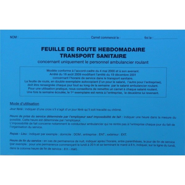 Couverture carnet feuille de route hebdomadaire