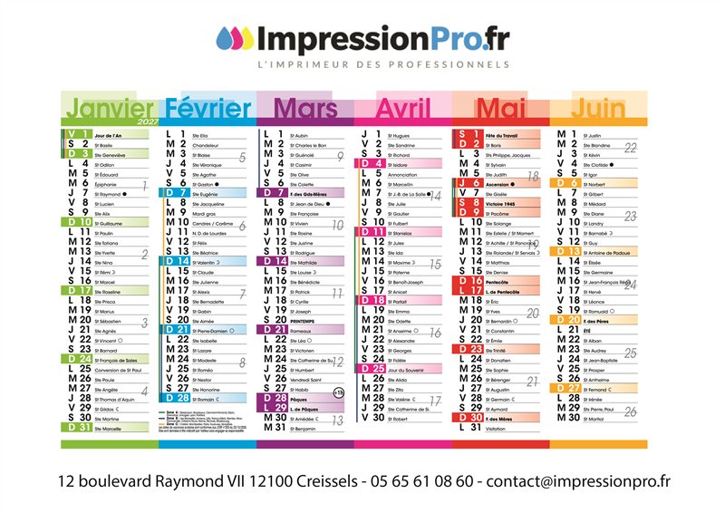 Calendrier souple recto / verso