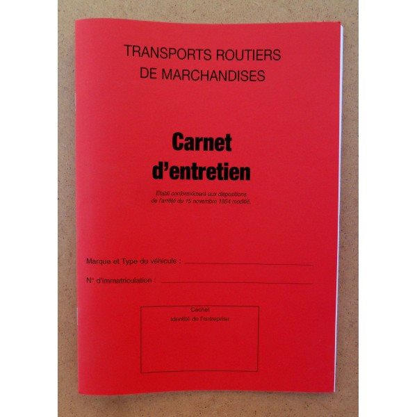 Carnets d'entretien vehicule transport de marchandises