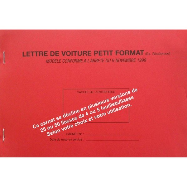 Lettre de voiture nationale petit format - couverture