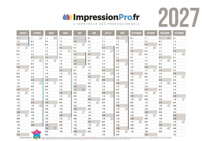 Calendrier souple recto seul